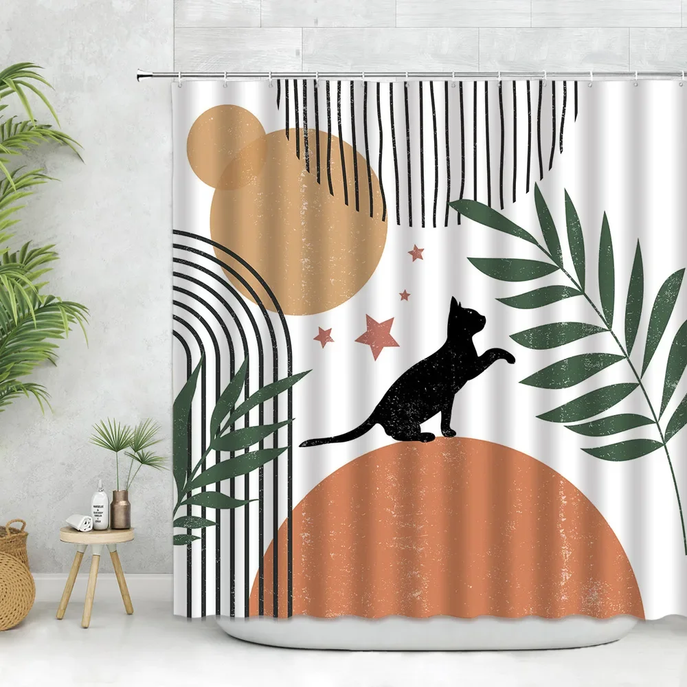 

Abstract Art Nordic Wind Boho Shower Curtain Polyester Bath Accessories Morandi Color Block Curtains For Bathroom Decor Hooks