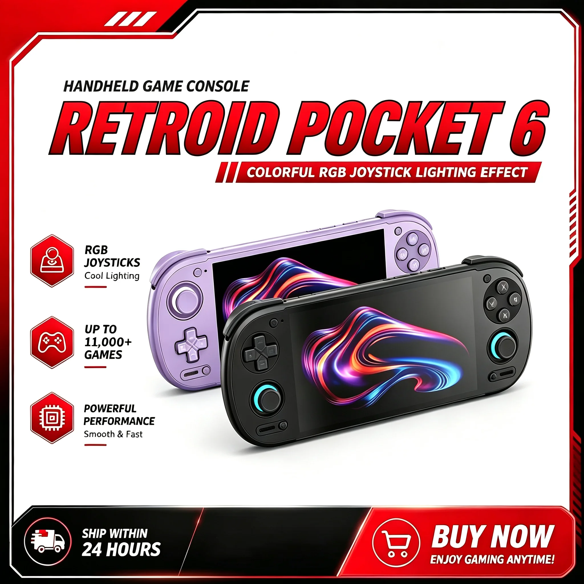 Retroid Pocket 6 Android Handheld Game Console 5.5 Inch 1080P AMOLED Screen 6000mAh  8GEN2 with Hall-Effect Retro Gaming Player