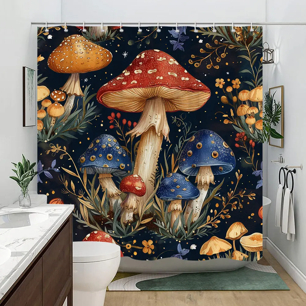 Forest Mushroom Shower Curtain Fairytale Fantasy Adventure Bohemian Polyester Fabric Home Bath Curtain Bathroom Decor With Hooks