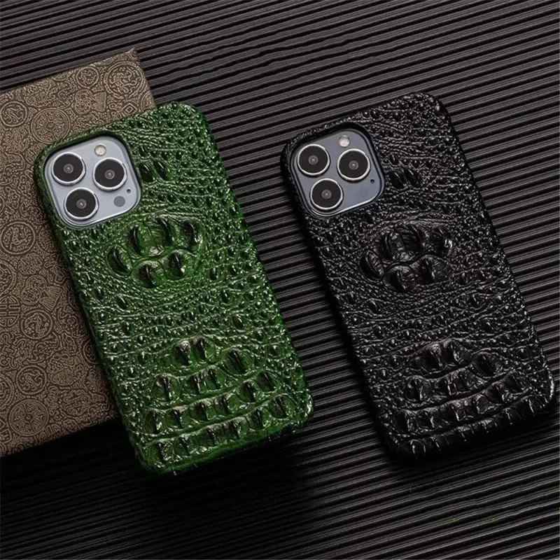 

Premium Genuine Cowhide Leather Slim Case For iphone 17 16 15 14 13 12 11 Pro Plus Max Air 3D Crocodile Skull Back Case Cover