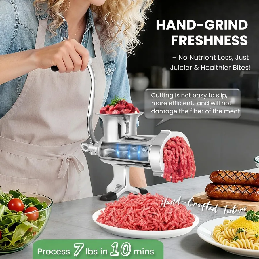 مفرمة لحم يدوية مع آلية كرنك يدوية من الفولاذ المقاوم للصدأ شديدة التحمل لمعالجة النقانق ولحوم اللحوم المطحونة والدجاج ولحم البقر #3