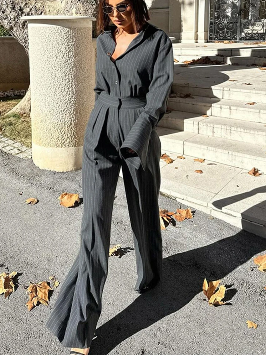 Marthaqiqi مخطط السيدات ملابس نوم مجموعة طويلة الأكمام ملابس خاصة بدوره إلى أسفل طوق بنطلون بيجاما موضة الإناث ثوب النوم الشتاء البدلة #3