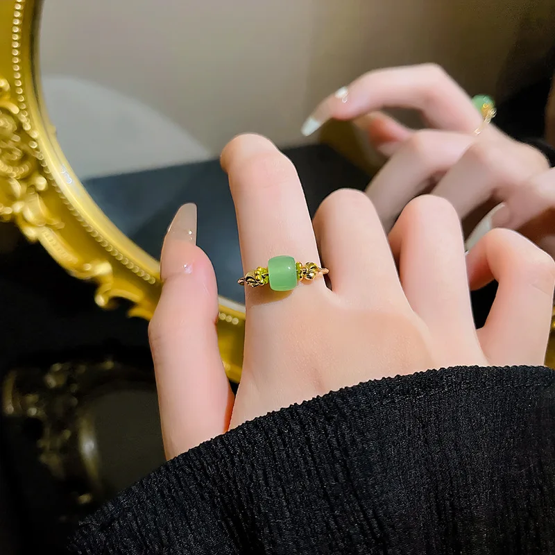 2024 New Chinese Jade Open-ended Adjustable Ring for Women Simple Personalized Daily Accessories Prom Jewelry Birthday Gifts