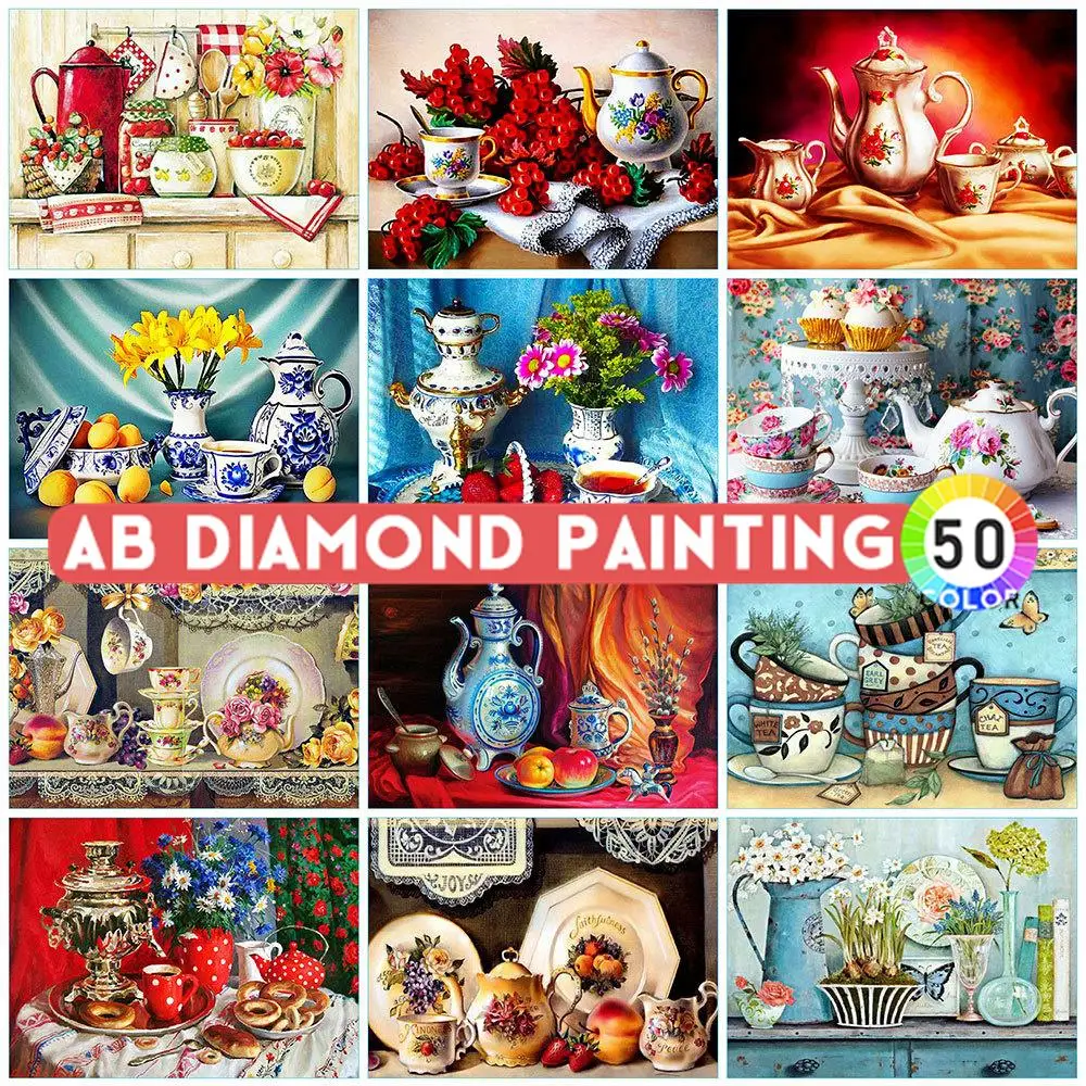 AB Drills Diamond Embroidery Kitchen Rhinestone Picture 5D DIY Diamond Painting Landscape Mosaic Ceramic Pot Home Decor