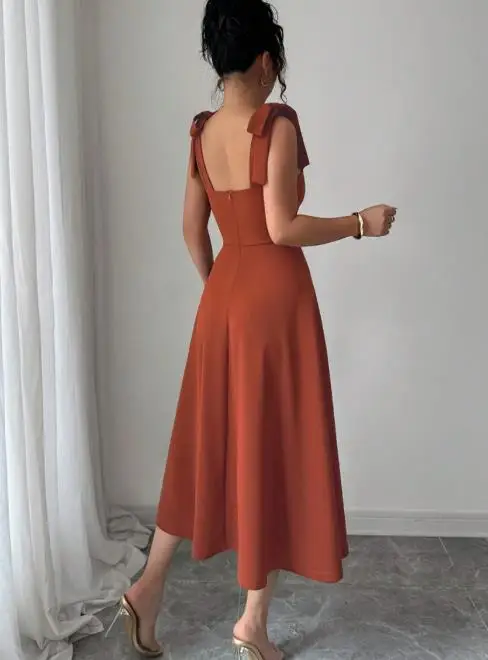 

Women's Dress Fashion 2025 Latest Hot Selling Temperament Dress Solid Color Vest Dress Waist Cinching Slimming Mid Length Skirt