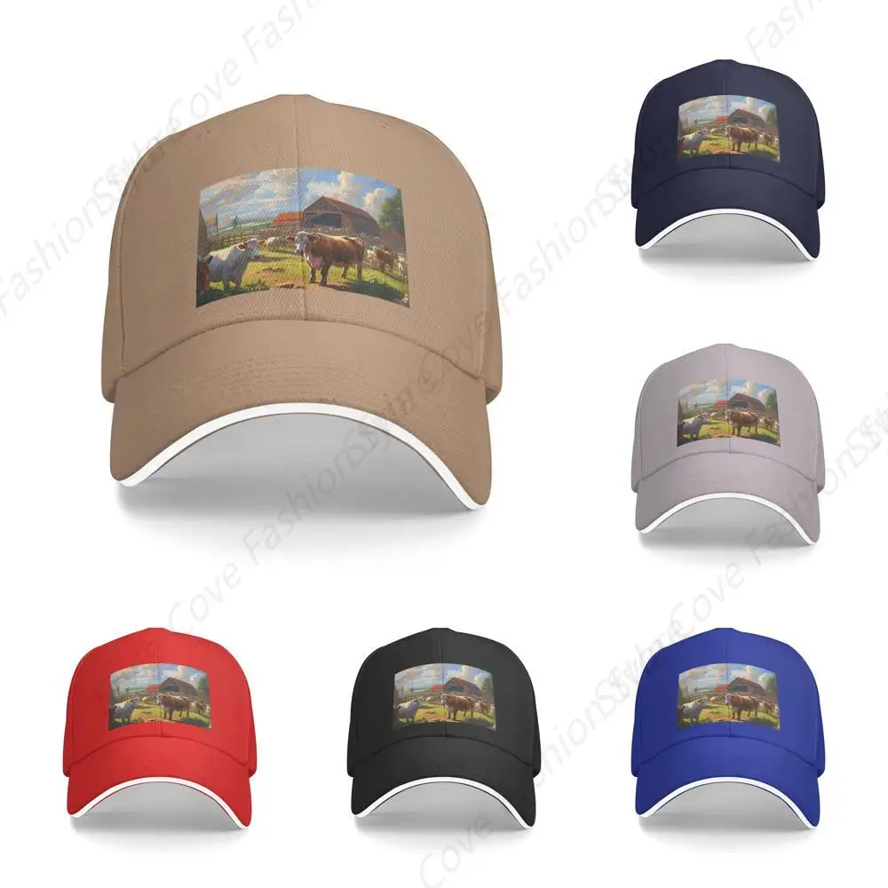 Hot-Selling Cattle Farm Sanctuary Natural Printing Caps Sandwich Peaked Caps Trucker Hat Unisex Outdoor Sport Travel Sun Visor