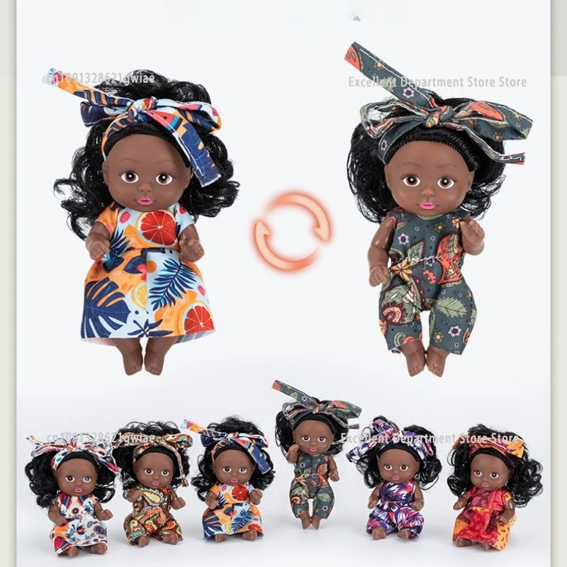 

6-компонентные 3,5-дюймовые американские африканские куклы реборн с одеждой и виниловыми кудрями всего тела, реалистичные куклы для новорожденных для девочек, подарок