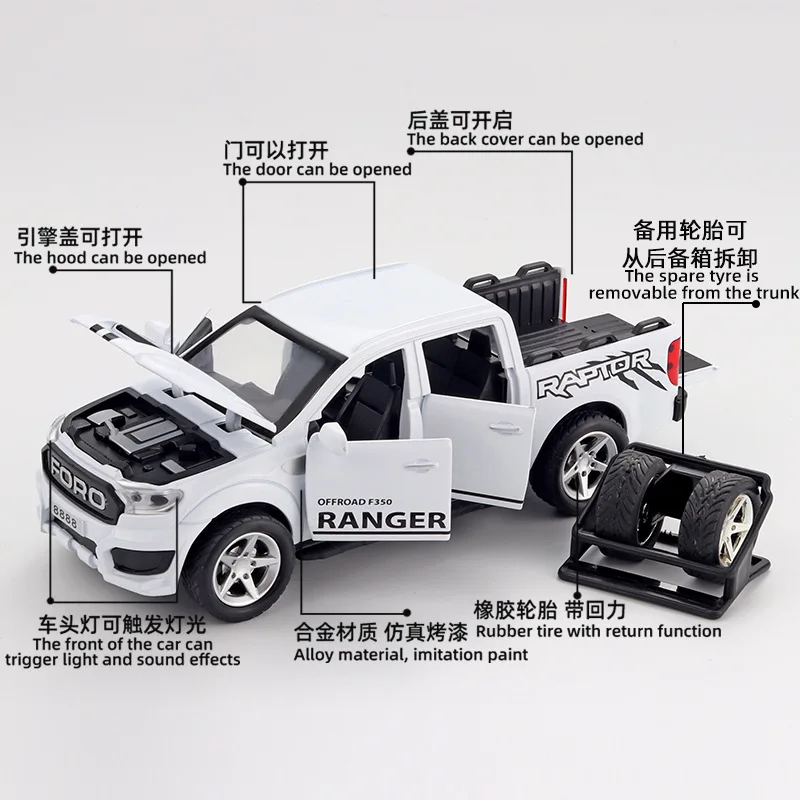 1/28 Scale Ford F350 Pickup Truck Diecast Alloy Pull Back Car Collectable Toy Gifts for Children