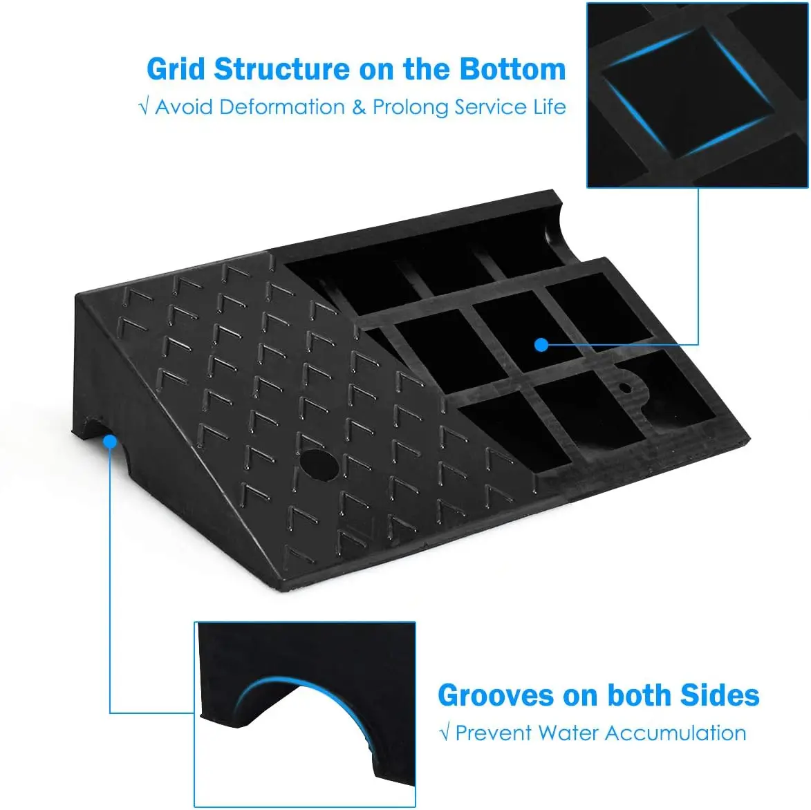 2-Piece Heavy Duty Rubber Car Curb Ramps, Portable Loading Ramp Set for Driveway & Sidewalk (5" Rise)