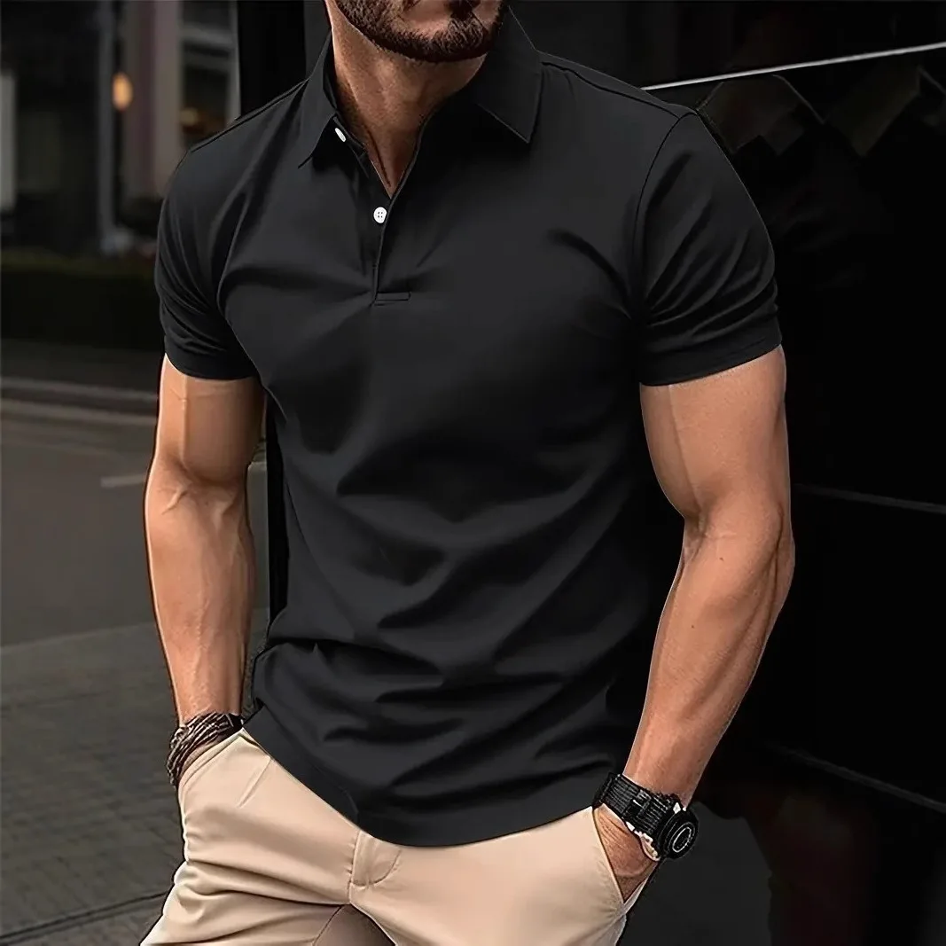 Summer New POLO Shirt Solid Color Casual Men's Button-down Lapel Short Sleeves