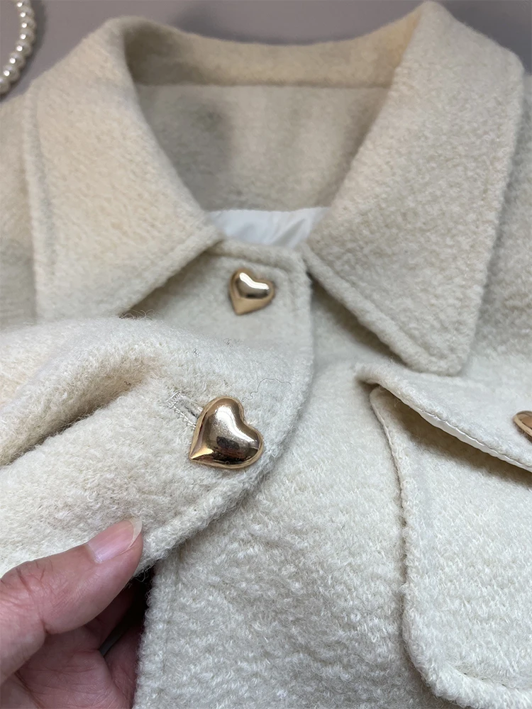 Chaqueta de plumón francesa de invierno para mujer, abrigos sencillos y gruesos con solapa, Top de viaje de Color sólido a la moda