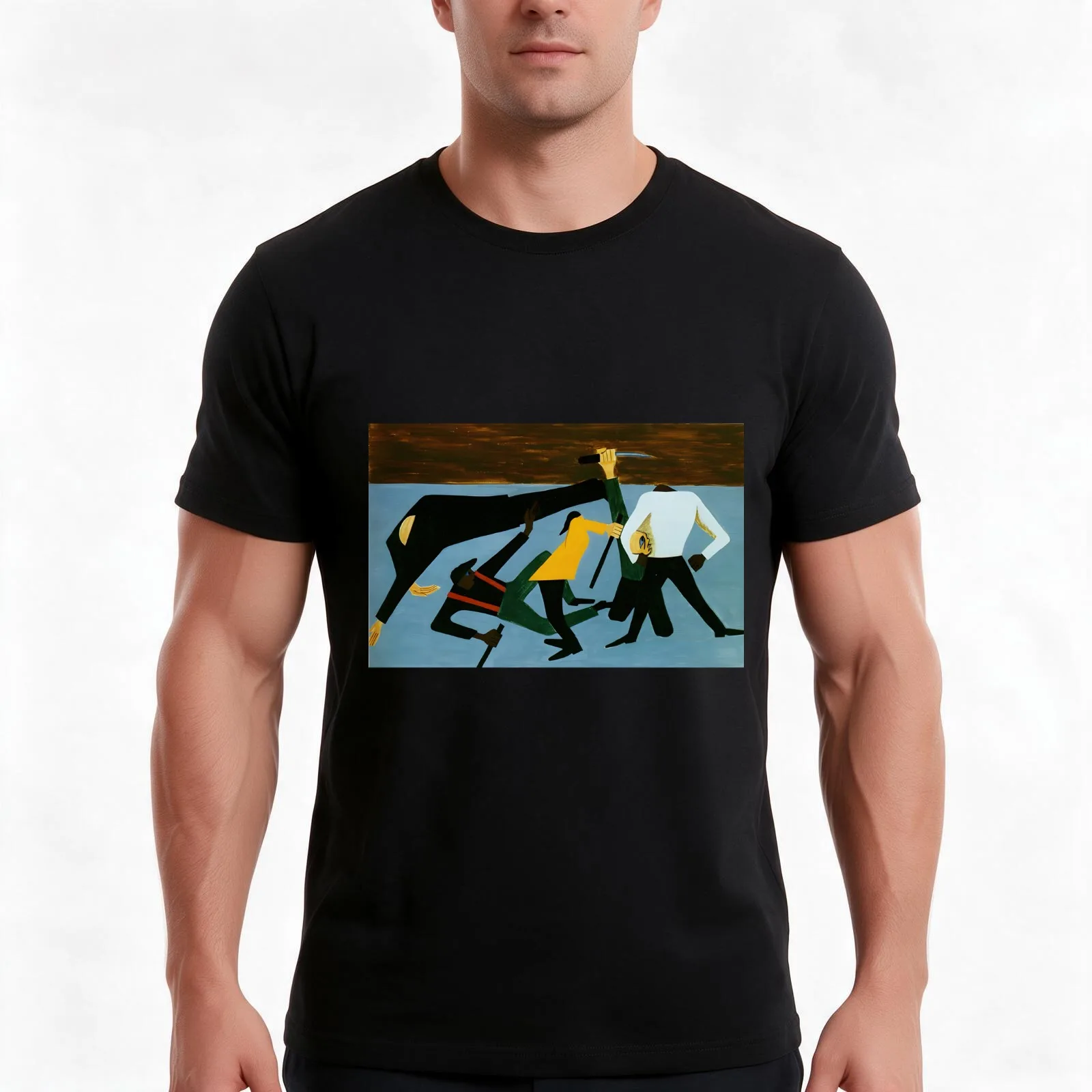 Jacob Lawrence T-Shirt, Summer Casual Cotton Tee, Oversized Streetwear Tops, Vintage Graphic Print, Loose Fit Short Sleeve