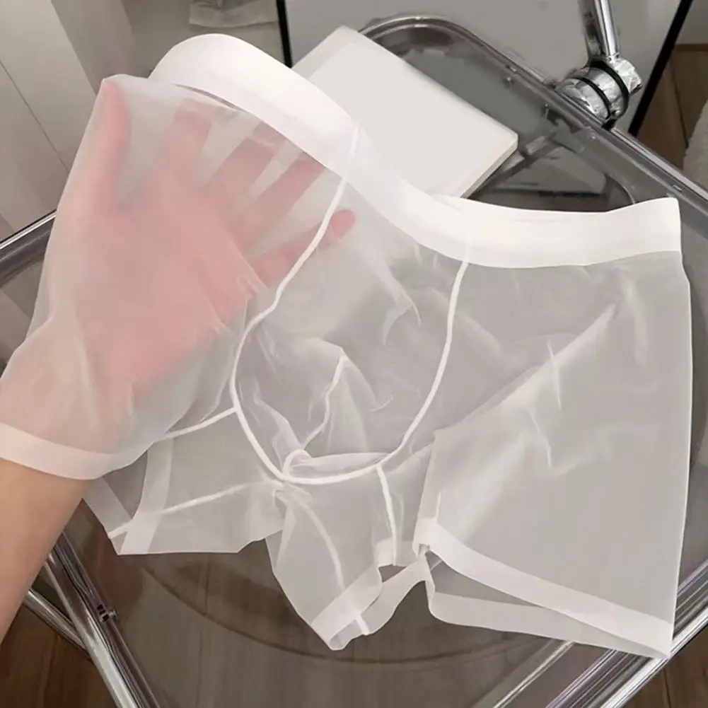 Men Boxer Underwear Elastic Mid-Waist Design U-Convex Thin Perspective Shorts Briefs Seamless Panties Daily Wear