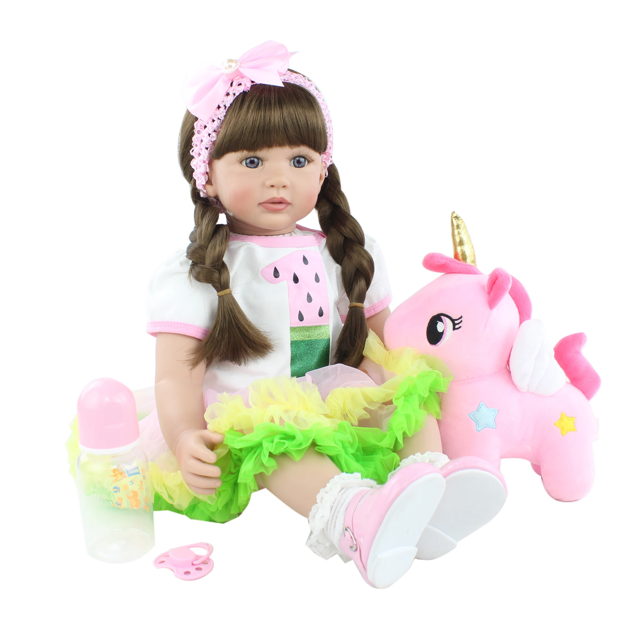 Muñeca Reborn de silicona suave de 60 CM para niña, juguete de princesa de Pelo Largo con cuerpo de tela, vestido de bebé vivo, regalo de cumpleaños