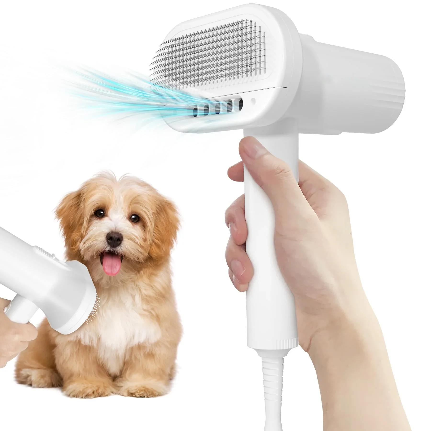 2-in-1 Dog Dryer and Brush- Pet Grooming Dryer with Overheating Protection 3 Blowing Modes Slimmer Handle Low Noise for Dog Cat