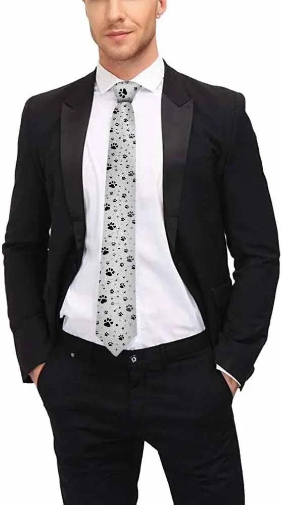 Corbata gris para hombre con estampado de pata de perro, corbata de moda para amantes de las mascotas para ocasiones informales formales