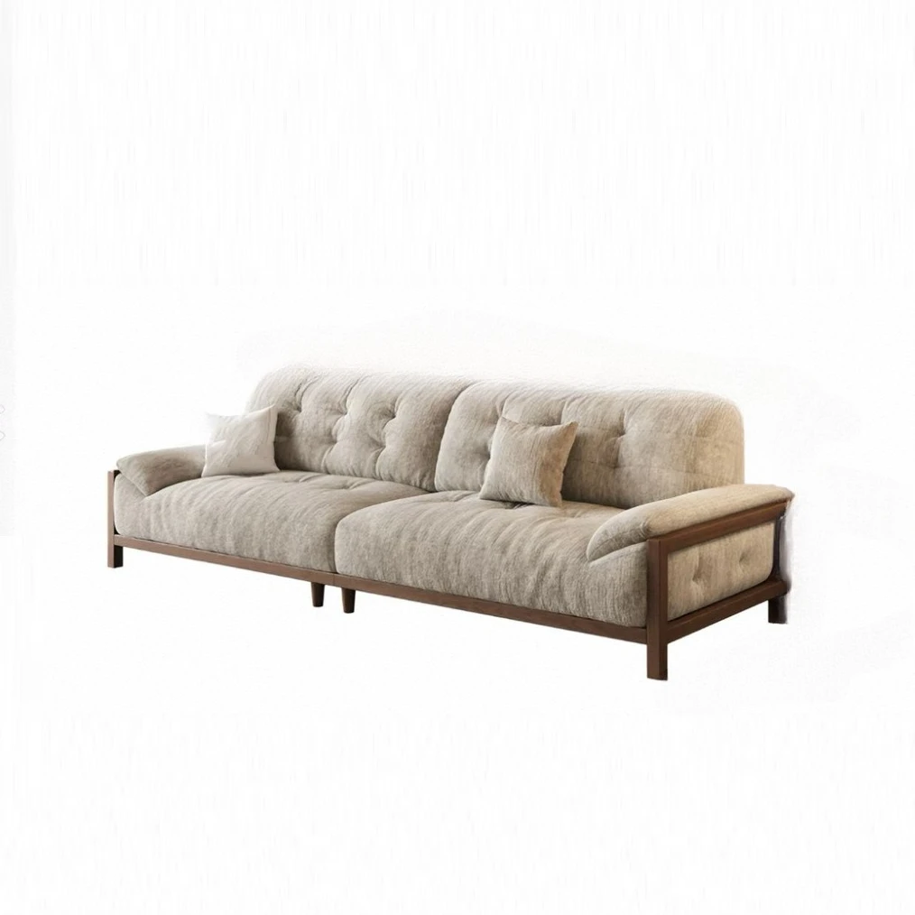 Medieval cloud fabric sofa, small apartment living room, French retro style, solid wood chenille flannel sofa
