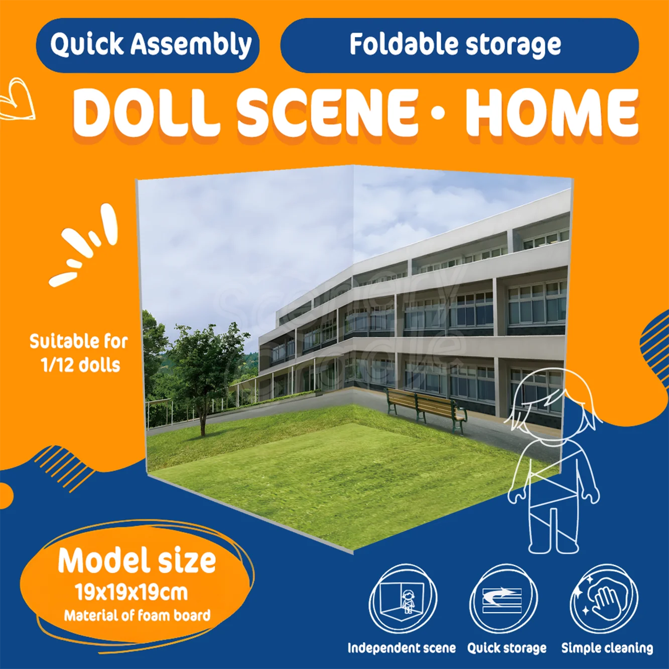 

DIY Cabin PVC Model Display Board Blind Box Toy Figure Reality Scene Background Doll Props for Collectors