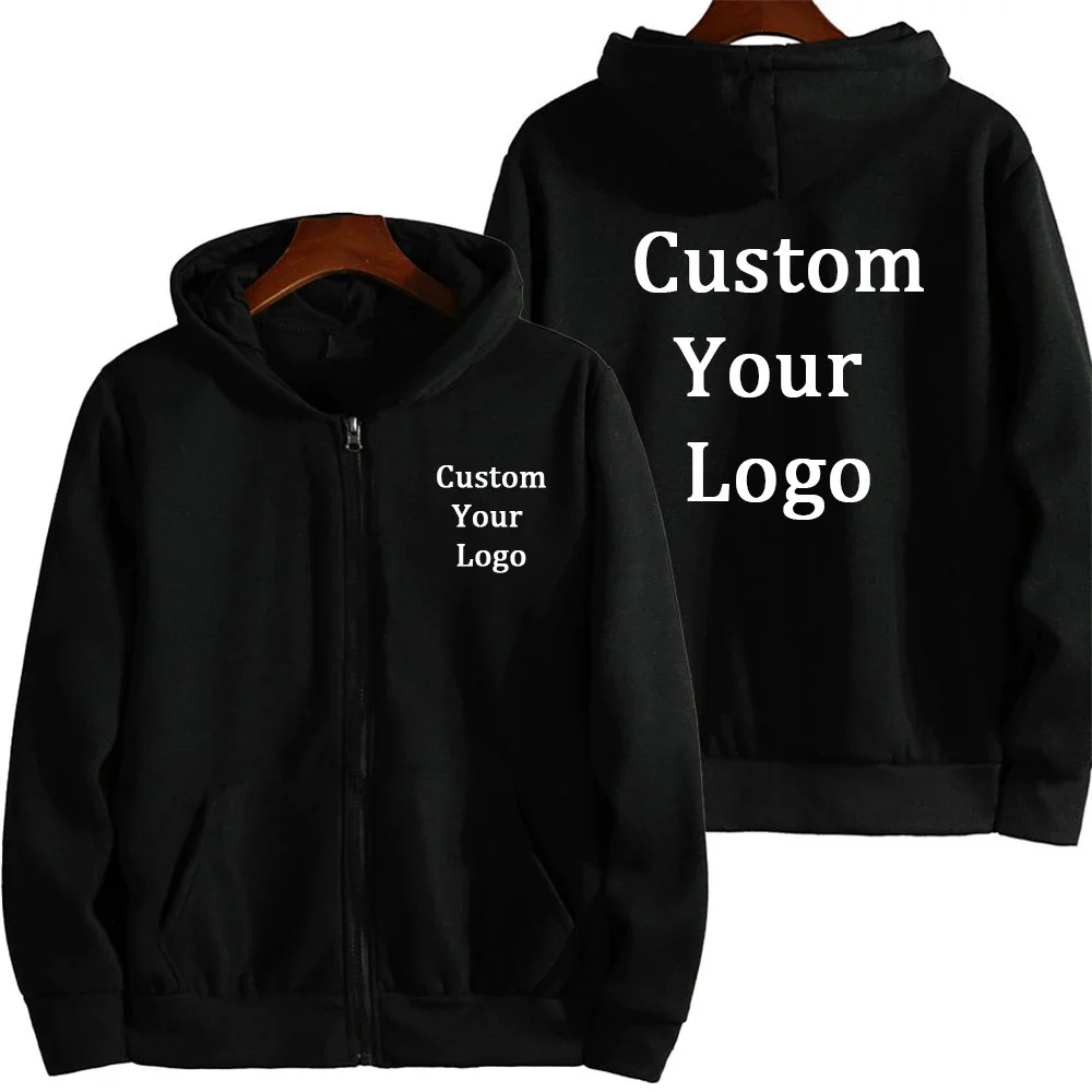 Custom Your Logo Zip Up Hoodies Pants 2Pcs/Sets Casual Sweatshirt Sweatpants Male Personalized Tops Trousers Zipper Sportswear