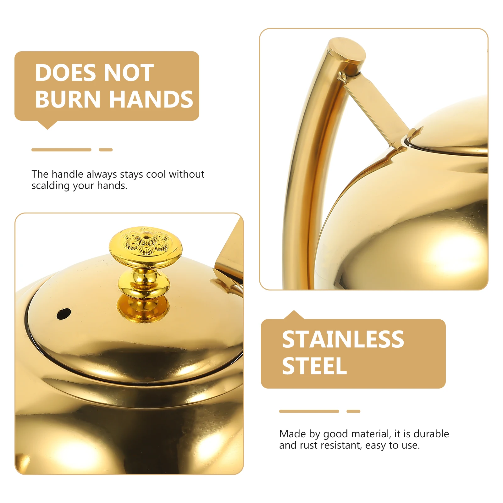

Stainless Steel Stovetop Kettle Cool Handle Rust Resistant Tea Pot For Home Coffee Kitchen Household Daily Use
