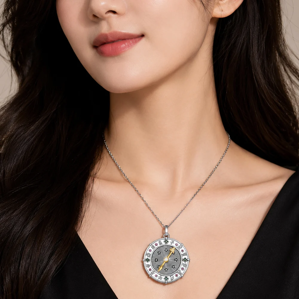 Pendant Asian Sign Compass Fine Jewelry Europe 925 Sterling Silver Vintage Lucky Amulet Gift For Woman Men