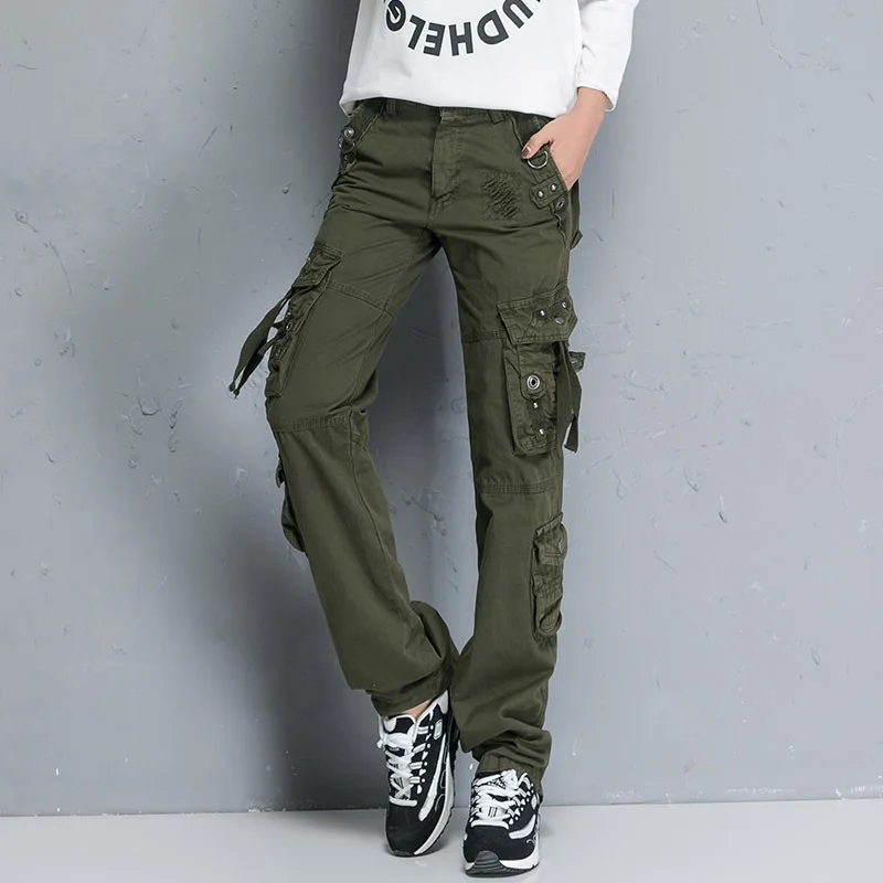 Multi-Pocket Cargo Pants Women Loose Straight Military Combat Trousers Denim Baggy Pants Pantalon Femme Clothing