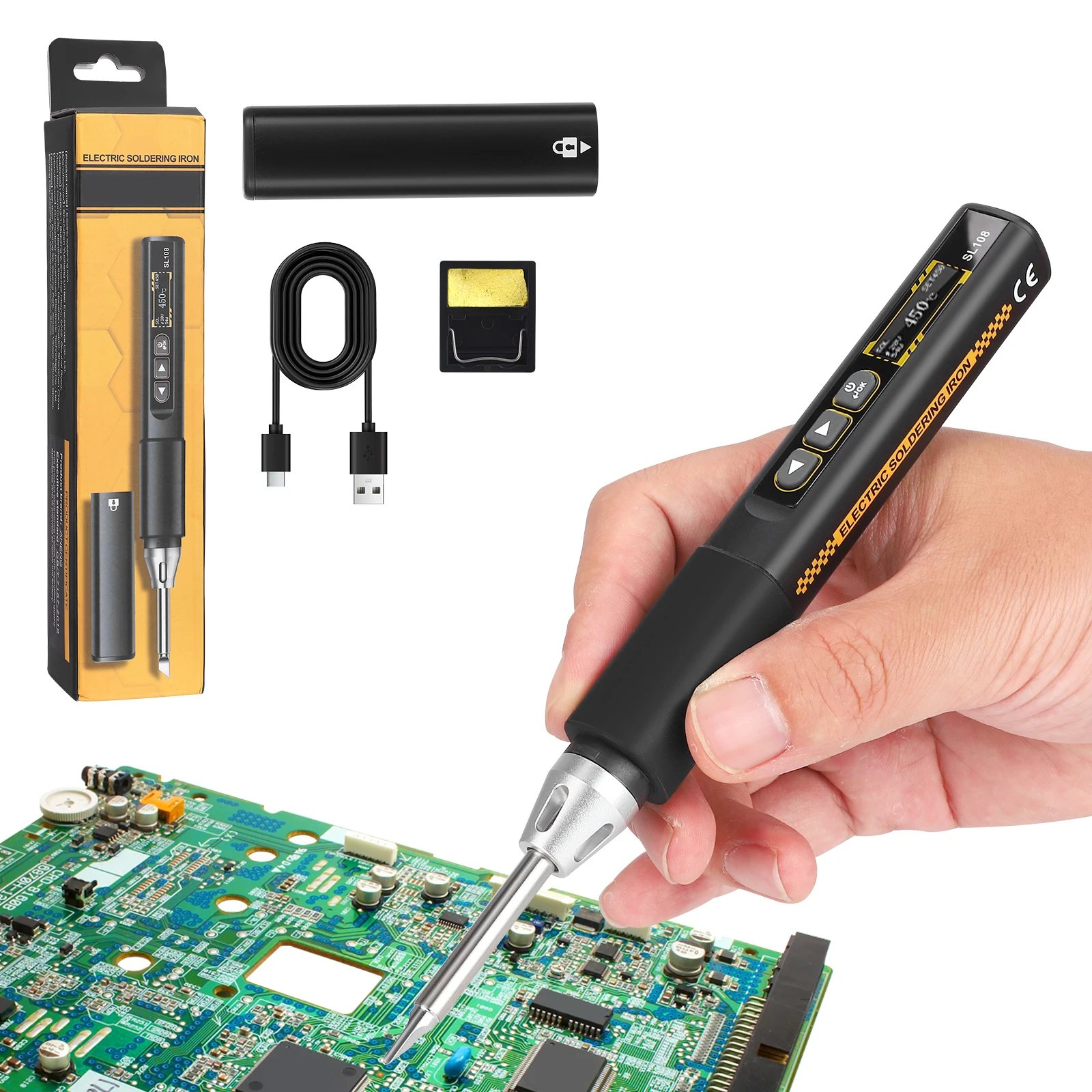 

Soldering Iron Kit 96W Original Smart Digital Mini Portable Fast Heating Adjustable Thermostat USB Type C Solder T12 Tip Set