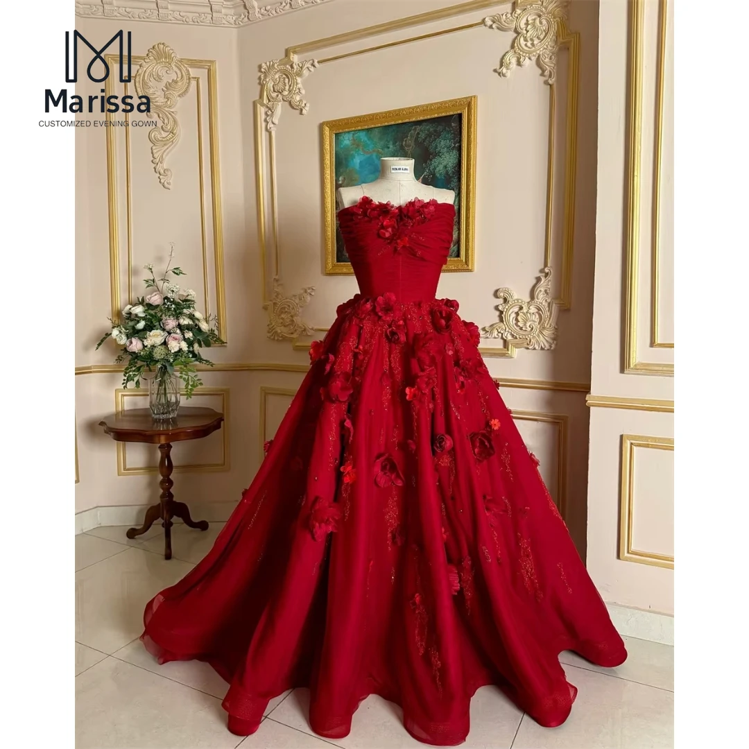 

Marissa Evening Dresses Woman Elegant Party Dresses for Women Luxury A-line Satin 3D Flowers Custom Made Ball Gowns Prom Dress