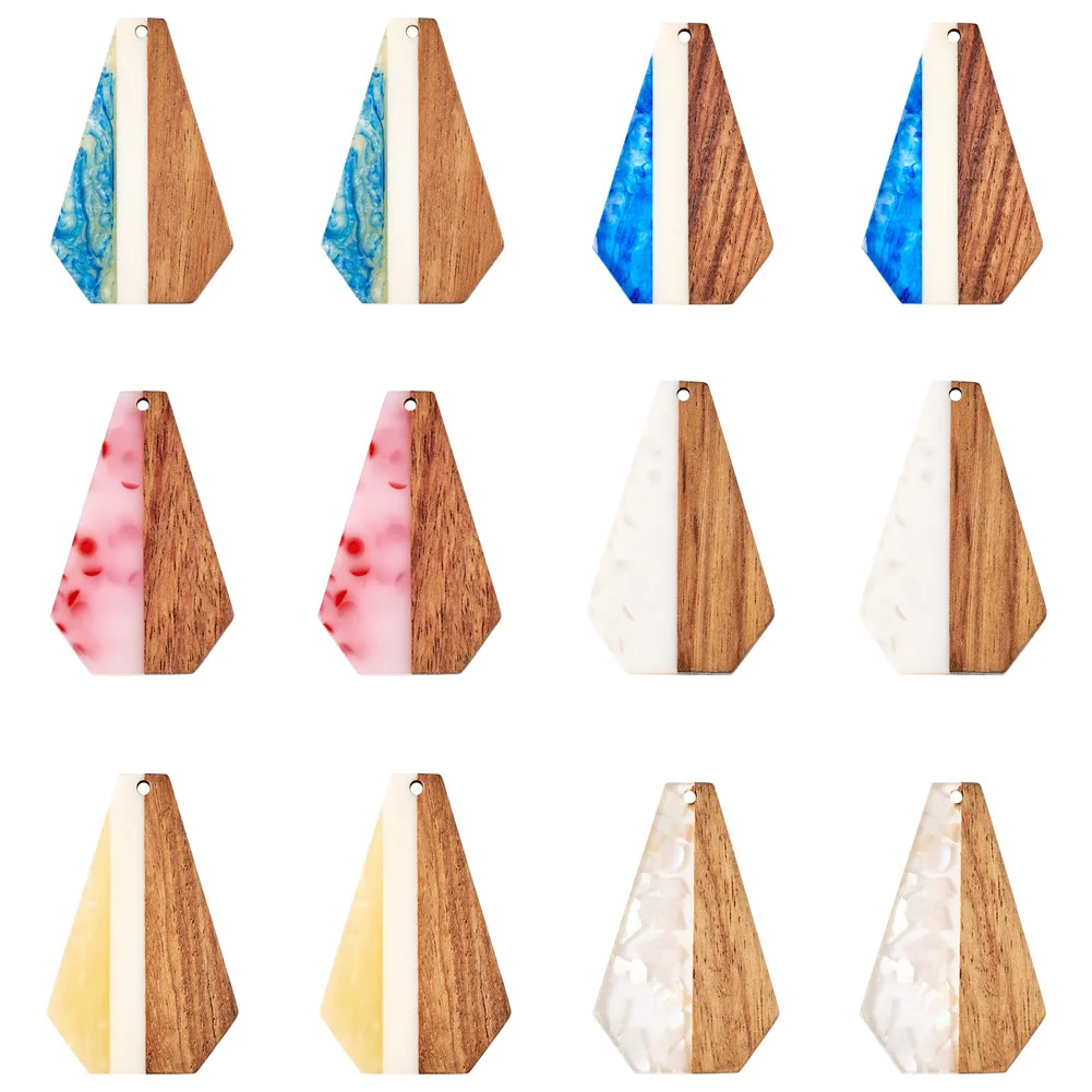 

12Pcs Resin Wood Hexagon Charms Geometric Pendants Mixed Color for Dangle Earrings DIY Jewelry Making Crafts 48x30.5x3.5mm