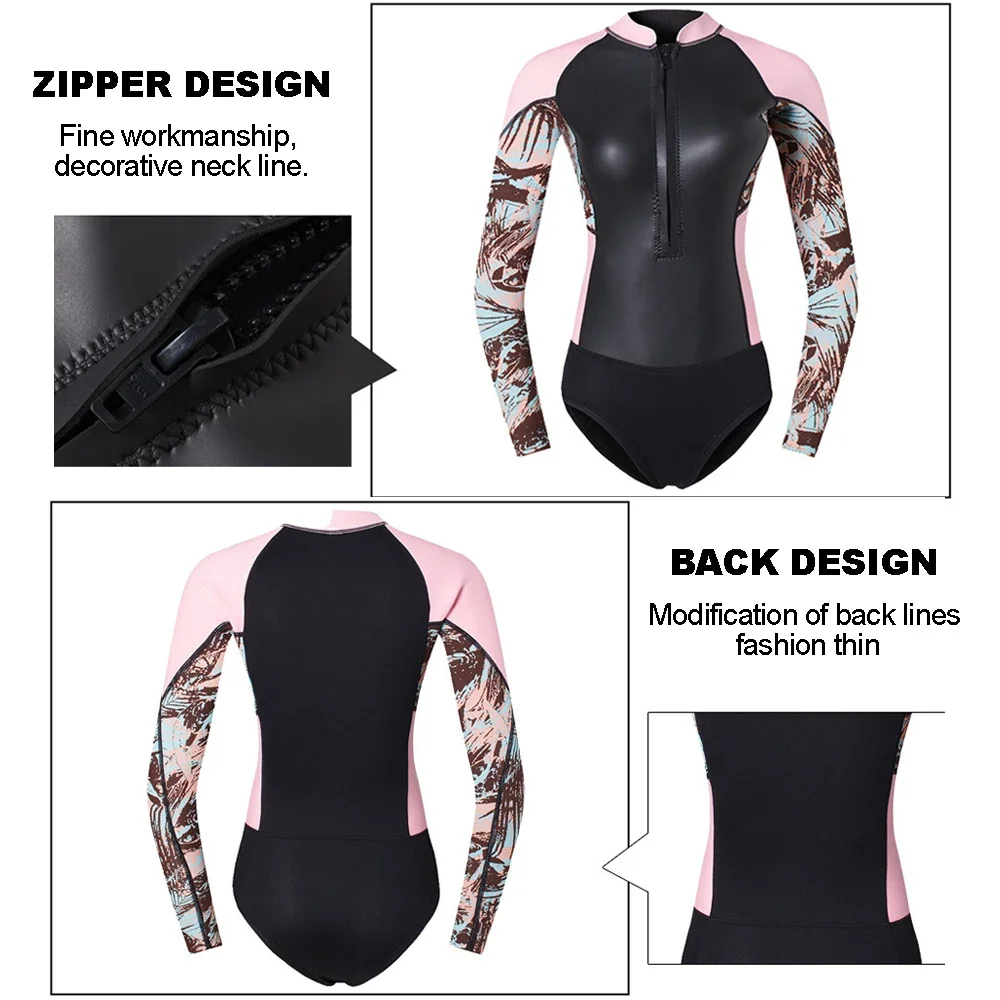 Women 2mm long sleeve Wetsuit jacket One Piece Swimsuit Surf Snorkeling Deep Diving Warm Jellyfish Suit