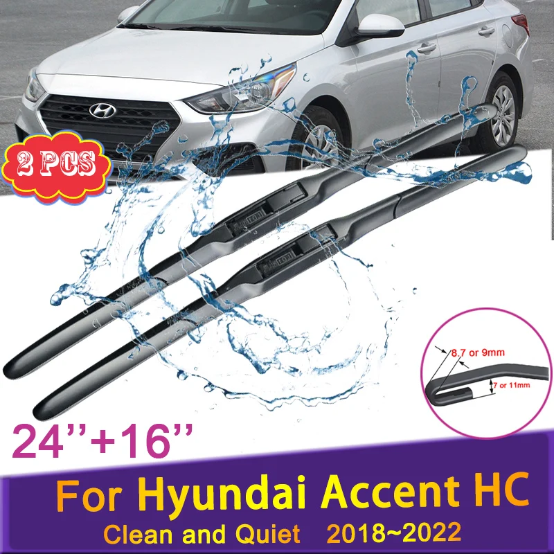 Car Wiper Blades Fit For Hyundai Accent HC 2018 2019 2020~2022 Model Front Windshield Frameless Snow Scraping Rubber Accessories