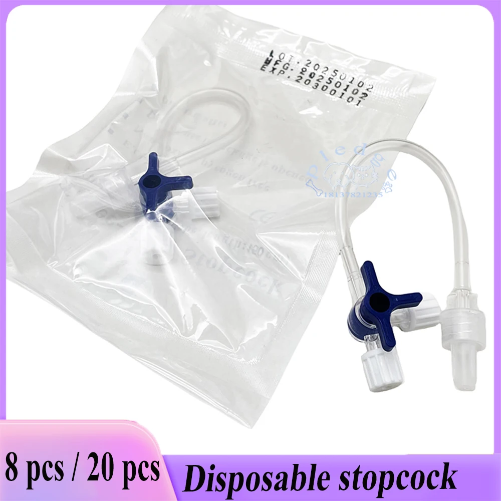 Accesorios IV para clínica de mascotas, 8 Uds./20 piezas Uds., con tubo de extensión de 10cm, llave de paso de 3 vías, llave de paso de tres vías desechable