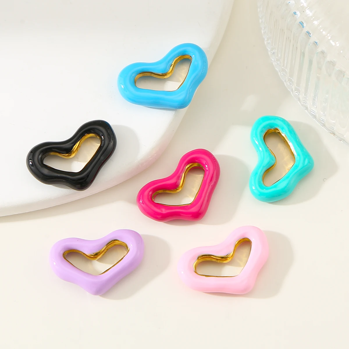 

HIYEE 5Pcs Stainless Steel Gold Plated Hollow Heart Charms Colorful Enamel Heart Beads for DIY Jewelry Making Necklace Crafts