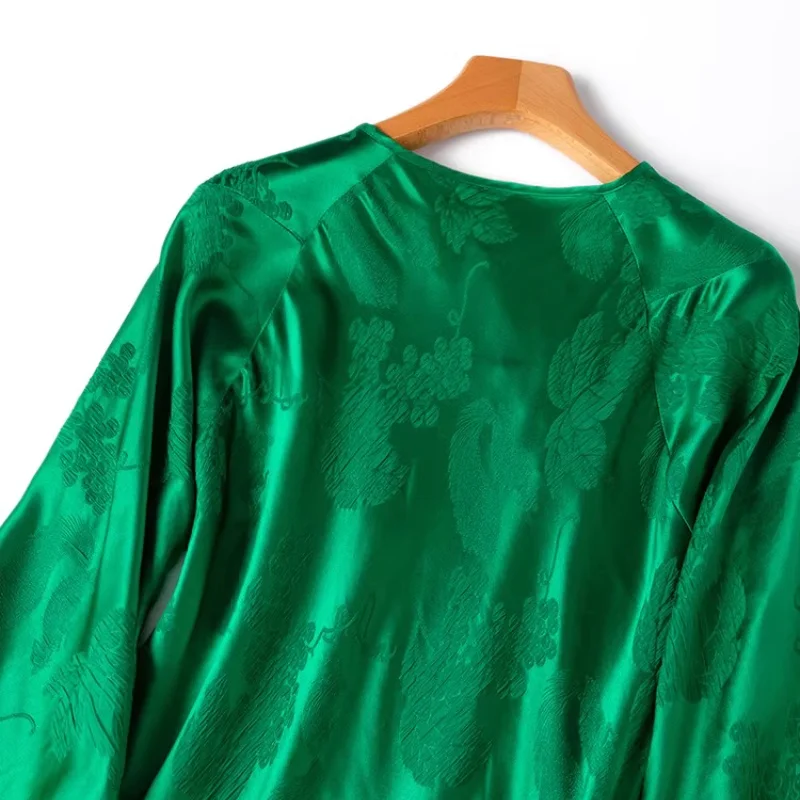 Birdtree 夏 28 ミリメートル 50% マルベリーシルクドレス、女性ジャカードサテン半袖バイアスカットソリッドカラースカート、2025 新 D56429JF