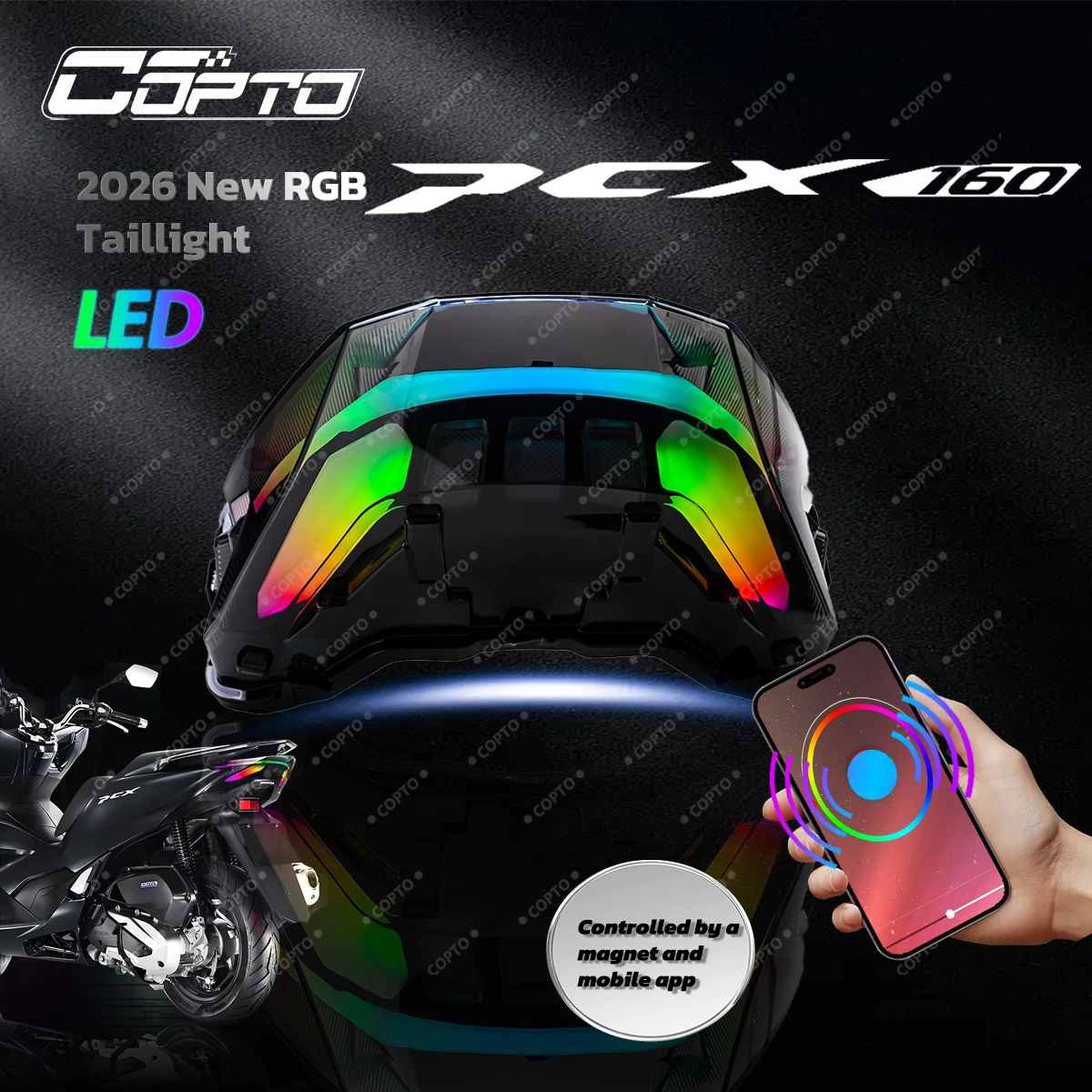 PCX160 PCX125 2025-2026 RGB LED Taillight Plug & Play APP Control Motorcycle Rear Tail Light Turn Signal Brake Light 256 Modes