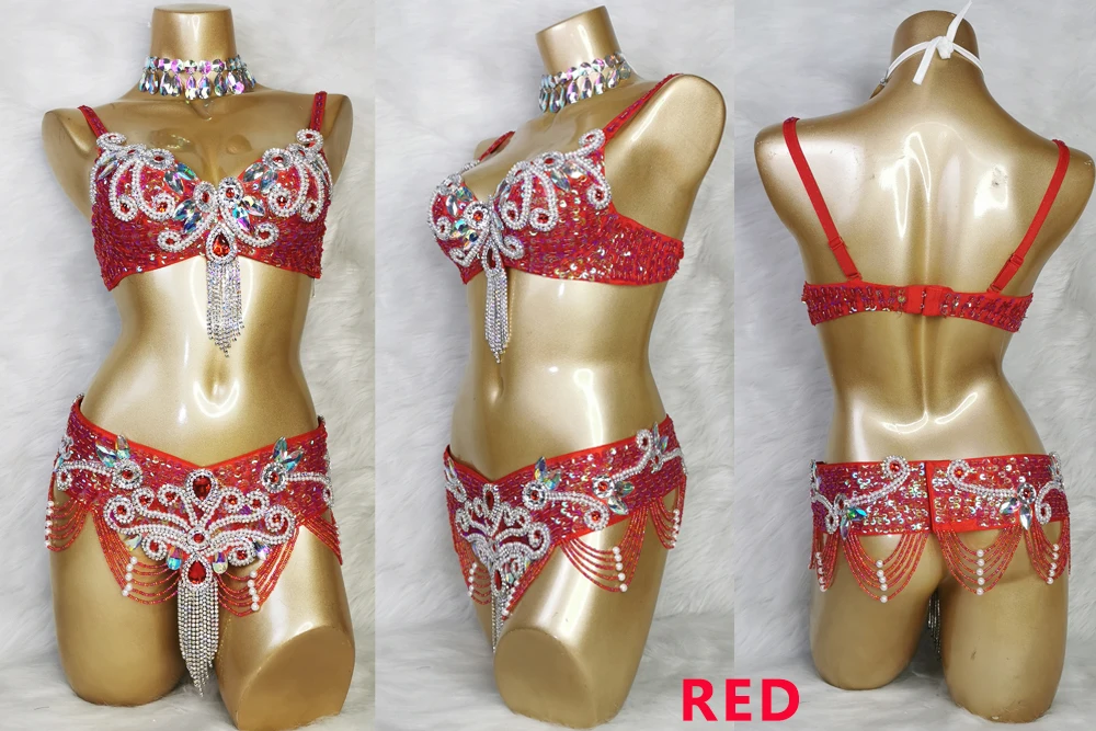 Feminino frisado usar sutiã cinto 2pc define trajes de dança do ventre senhoras trajes de dança do ventre carnaval roupas de dança do ventre