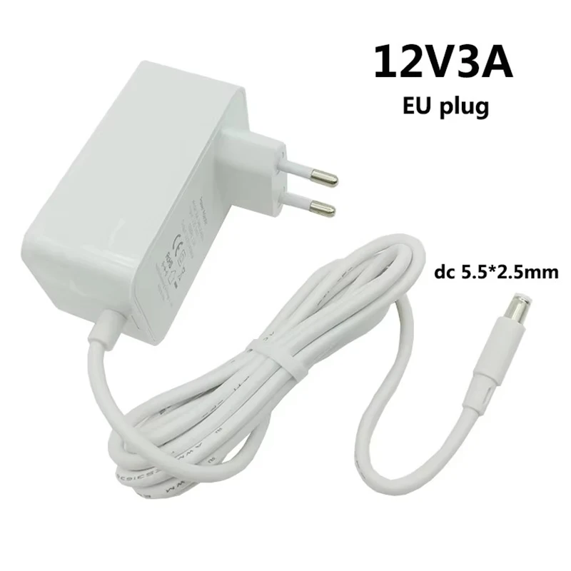 Adattatore di alimentazione bianco 12v 3a Spina UE Commutazione Trasformatore di alimentazione da 12 Volt Adattatore CA CC da 3000 mA Connettore