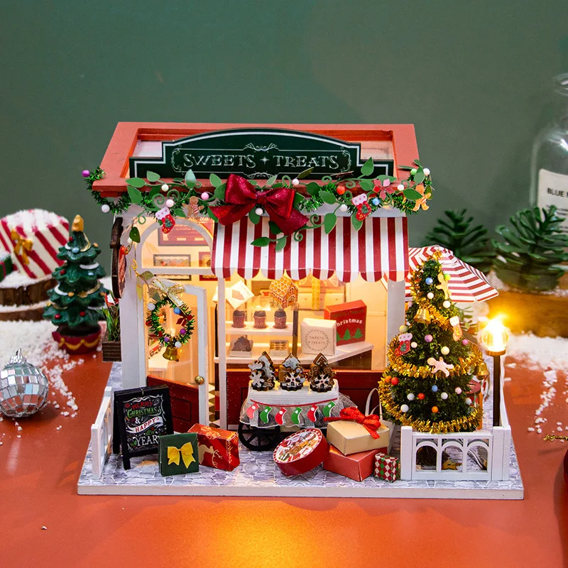 

Christmas Mini House DIY Assembly Kit with Furniture Creative Desktop Decoration Christmas Birthday Gift for Teens Adults