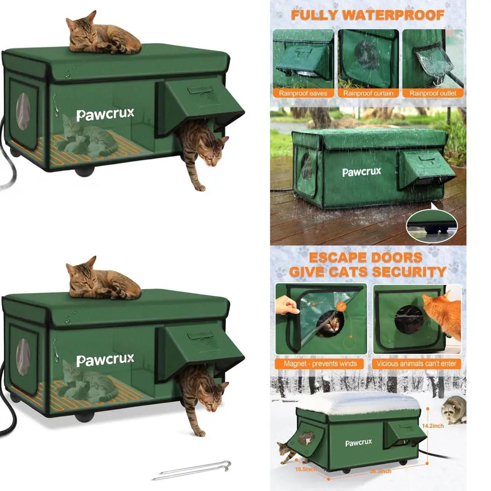 

Утепленный уличный домик для кошек с изолированной дверцей и грелкой для зимней защиты