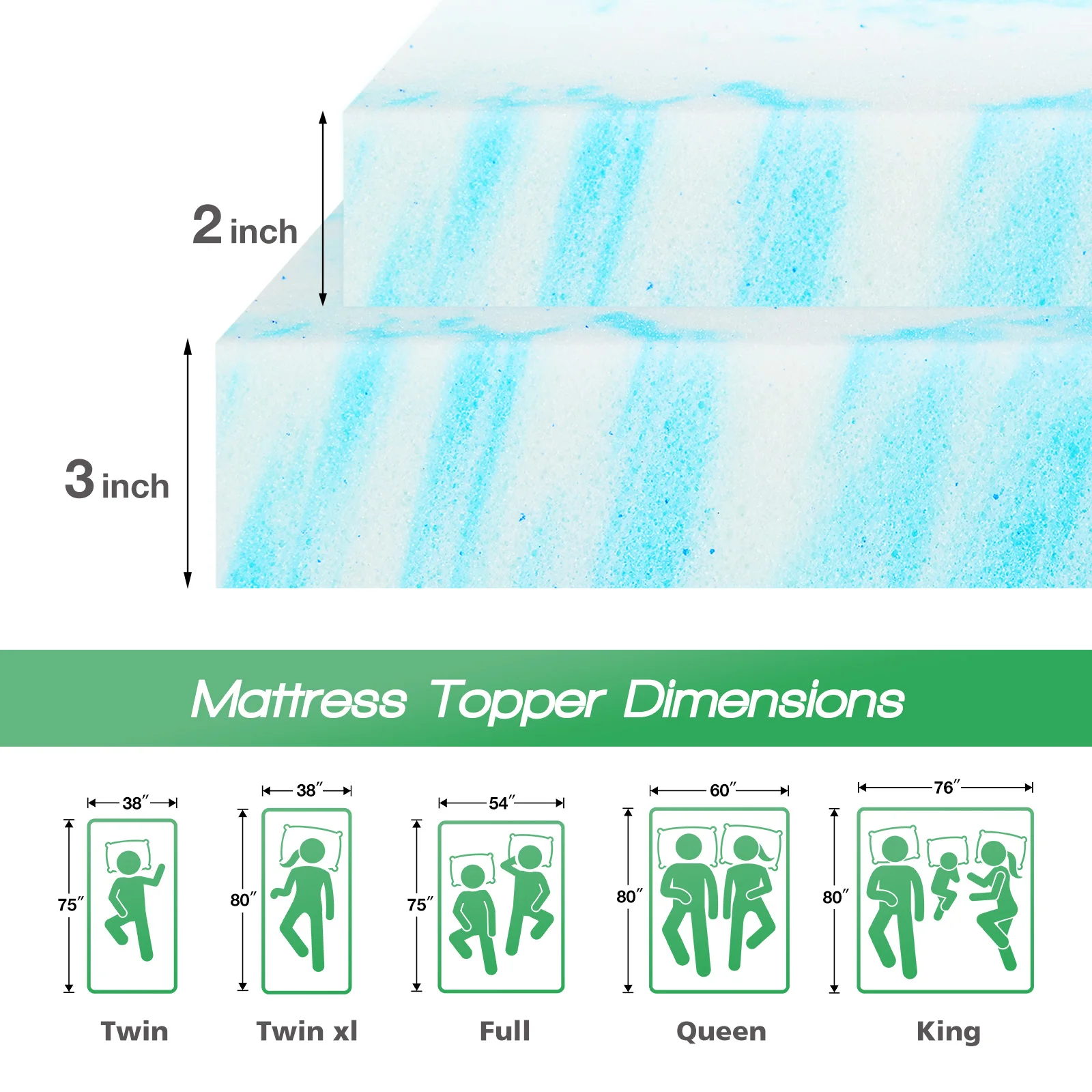 JHK 2-3 Polegada colchão de espuma de memória em gel topper colchão de resfriamento de tamanho completo macio e respirável cama topper móveis de quarto escolar