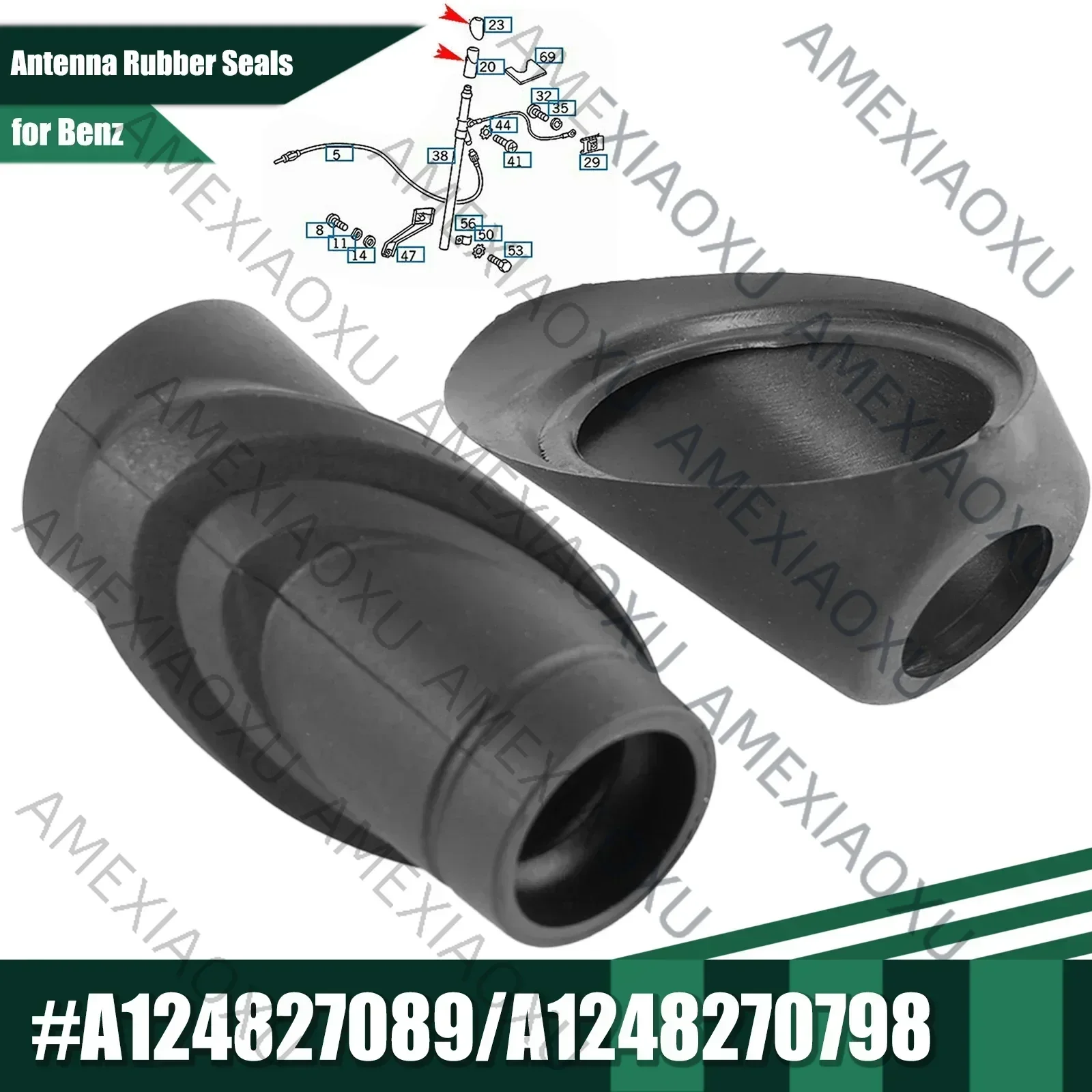 1Pair Antenna Rubber Seal Lower Upper A1248270898 for Mercedes-benz E-class W124 A124 C124 Limousine Coupe A1248270798 Rubber