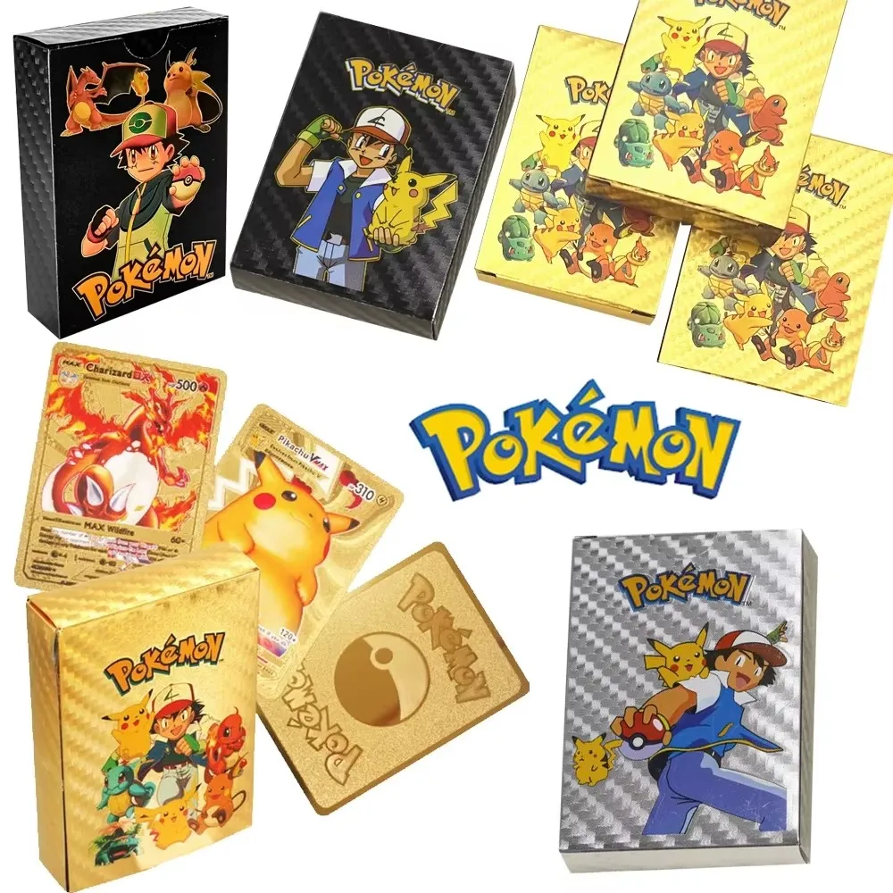 

55PCS/BOX Anime Pikachu Spanish French English Vmax GX Color Energy Card Shiny Letters Game Collection Card Kids Toy Gifts