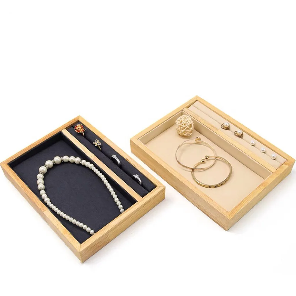 

HeMu Solid wood microfiber velvet cloth jewelry tray ring necklace storage box jewelry counter display rack Mall dressing table