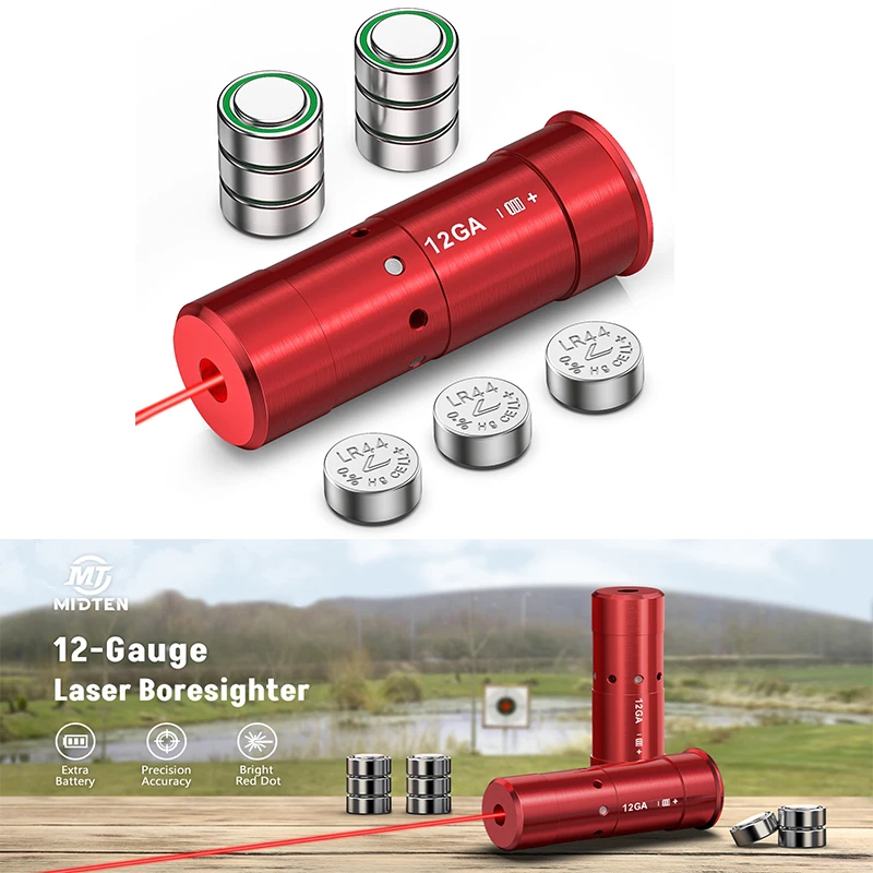 

MidTen Red Laser Bore Sight 12 Gauge Accurate Boresighter Hunting Boresighters Sighting with Extra Batteries Aluminum
