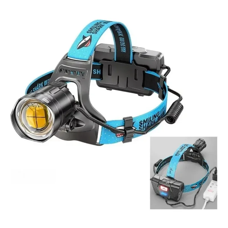SMILING SHARK Strong Light Headlamp Mini LED Powerful Night Zoom Model Adjustable Focus Hands‑free Head Flashlight K808-P100
