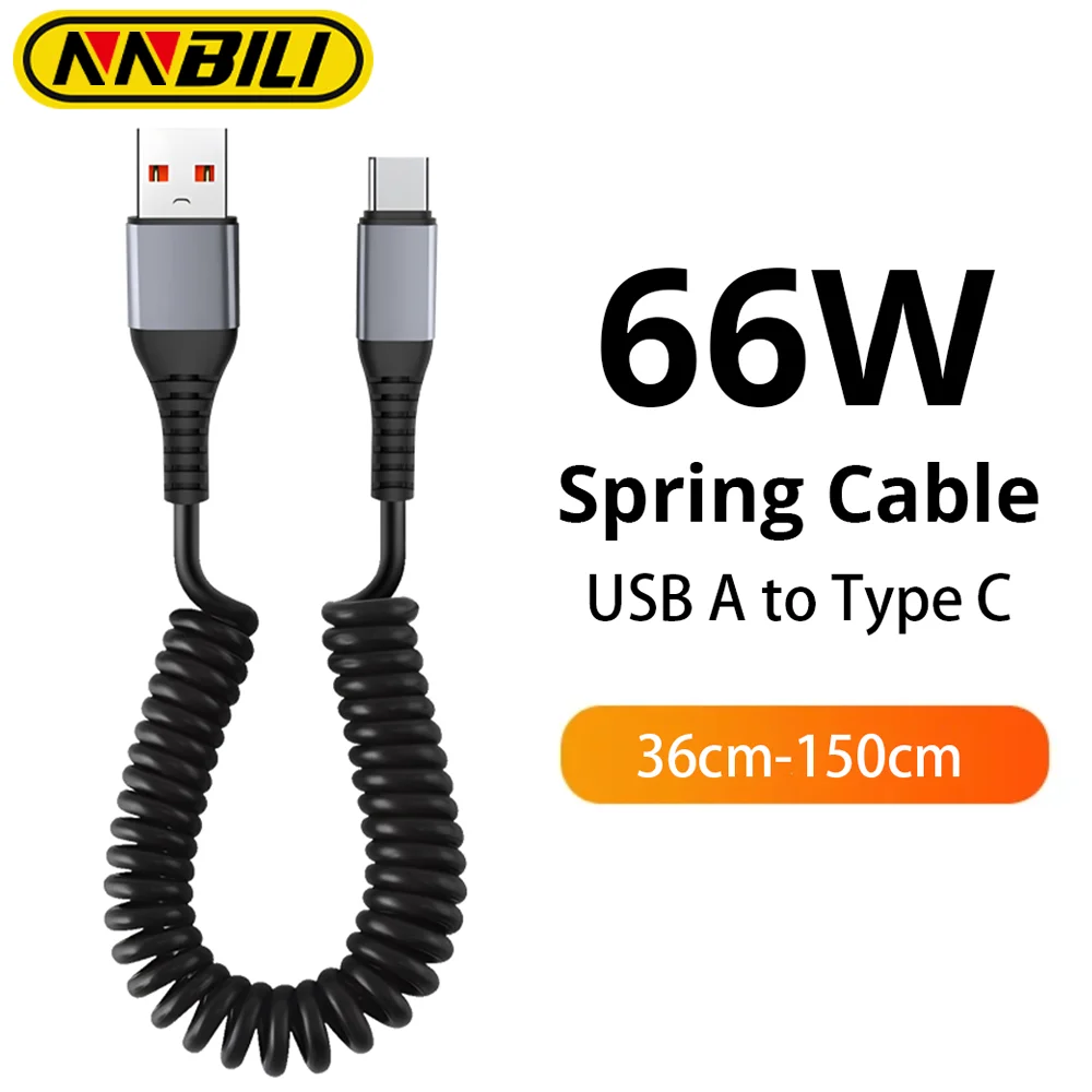 

NNBILI 66W Telescopic Fast Charging Wire Cord 6A USB Charger Type C Cable Fast Charging Spring Cable for Huawei Xiaomi Samsung