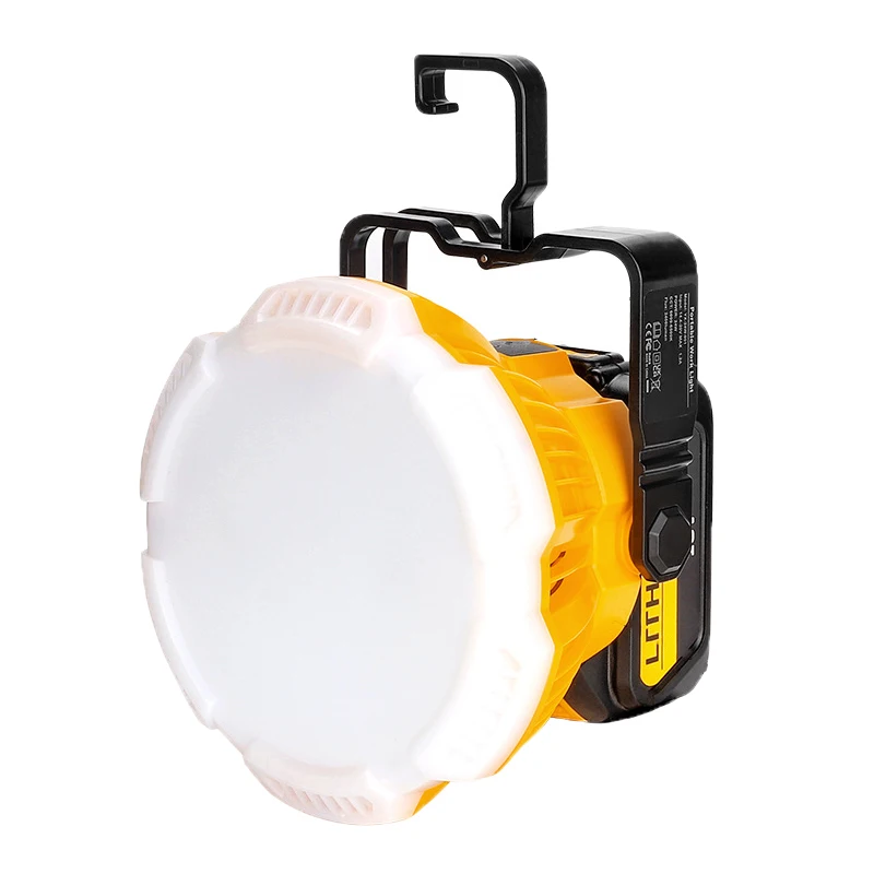 

24W 2400LM LED Work Light Rechargeable Portable Light for Dewalt 18V 20V Batteries with Hook for Tent Workplace Ceiling Lighting