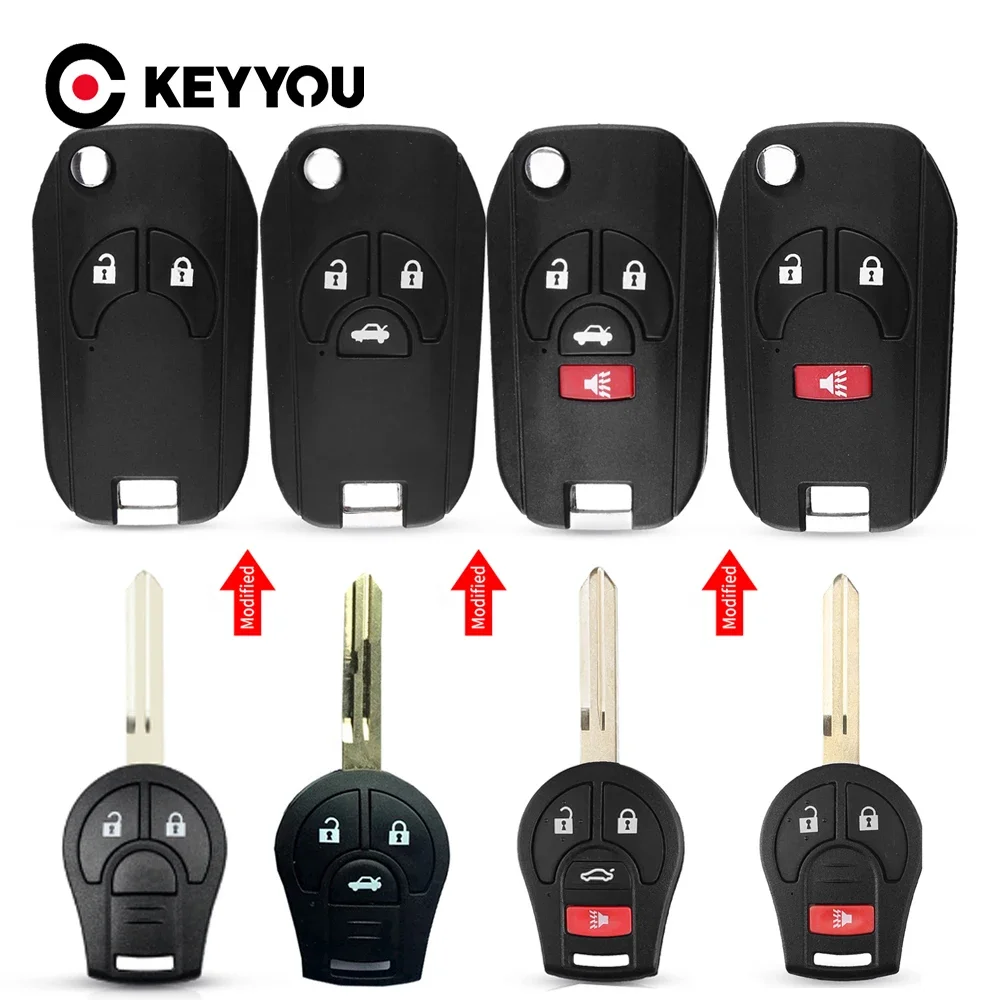 

KEYYOU 10PCS Modified Flip Key Shell Case For Nissan Cube Micra Qashqai Juke Altima Maxima 2/3/4 Buttons