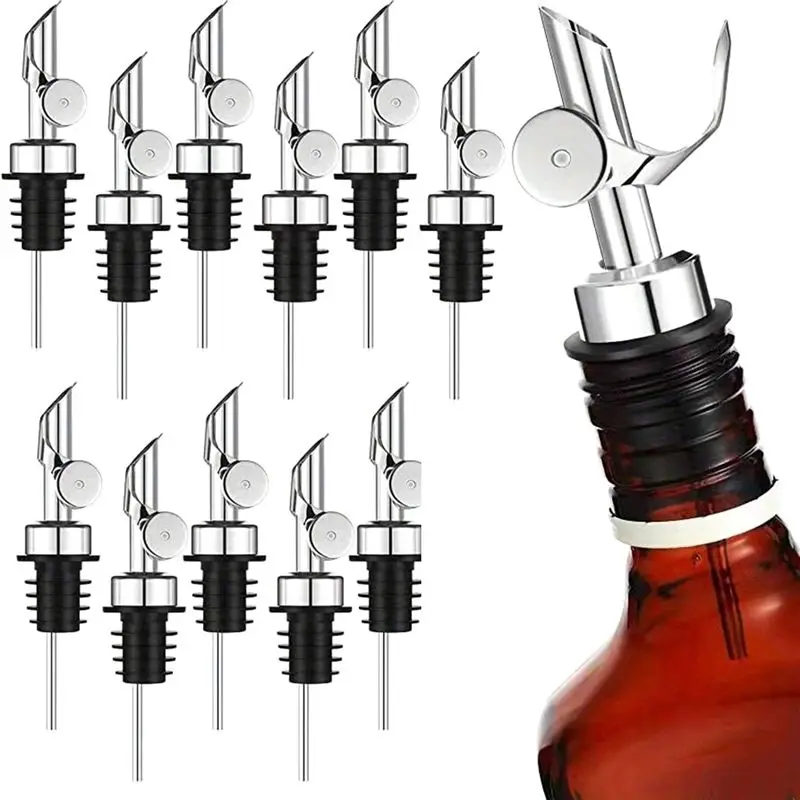 AFOURT-12PCS Edelstahl-Flaschenausgießer, automatisch klappbarer Olivenöl-Ausgießer für ca. 3/4 Zoll Flaschenöffnungen, silberfarben, einfach zu bedienen. – Detail 5