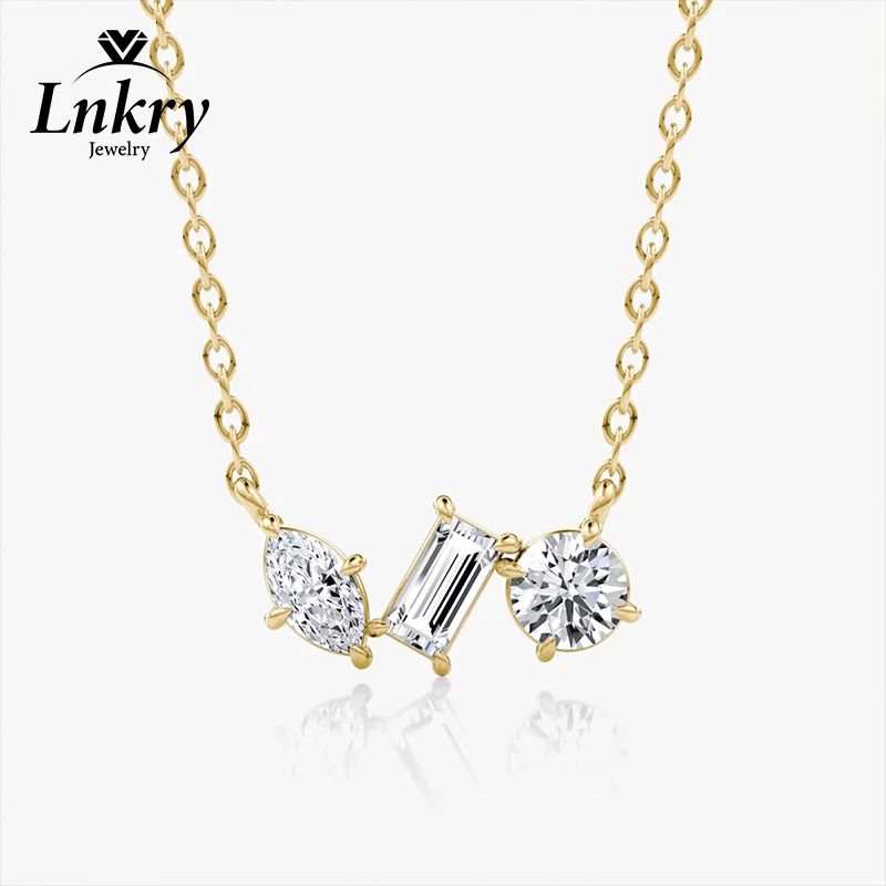 

Lnkry Three Stone Irregular Moissanite Pendant Necklace Marquise/Round/Rectangular Cut Moissanites Necklaces For Women Jewelry